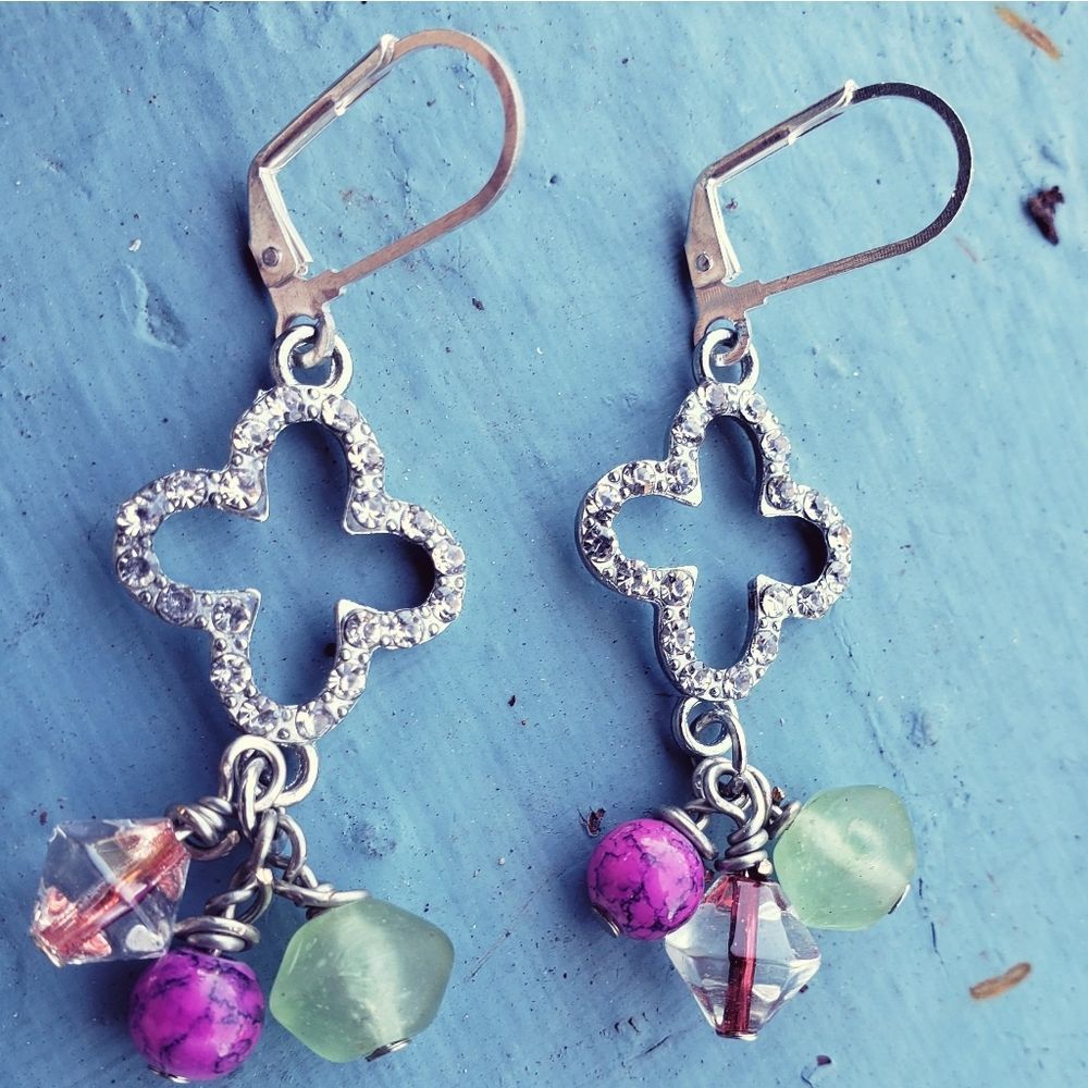 Crystal Clover Beaded Charm Earrings